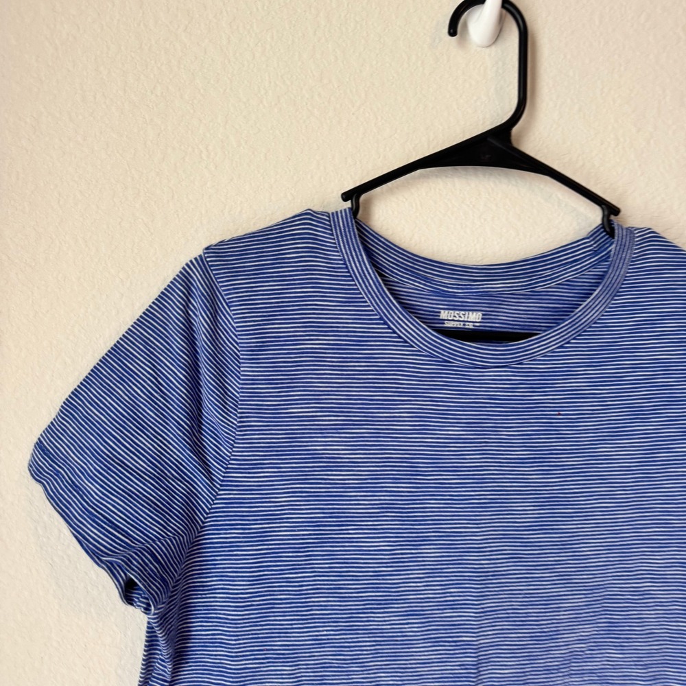 Mossimo Supply Co Womens Blue White Striped Crew Neck Short Sleeve Tee Shirt L - Picture 3 of 6